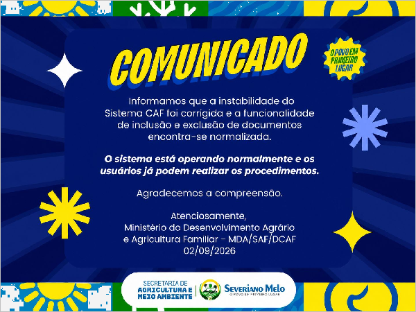COMUNICADO: SISTEMA CAF ESTÁ OPERANDO NORMALMENTE