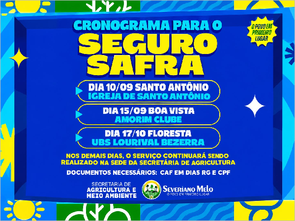 CRONOGRAMA DO SEGURO SAFRA